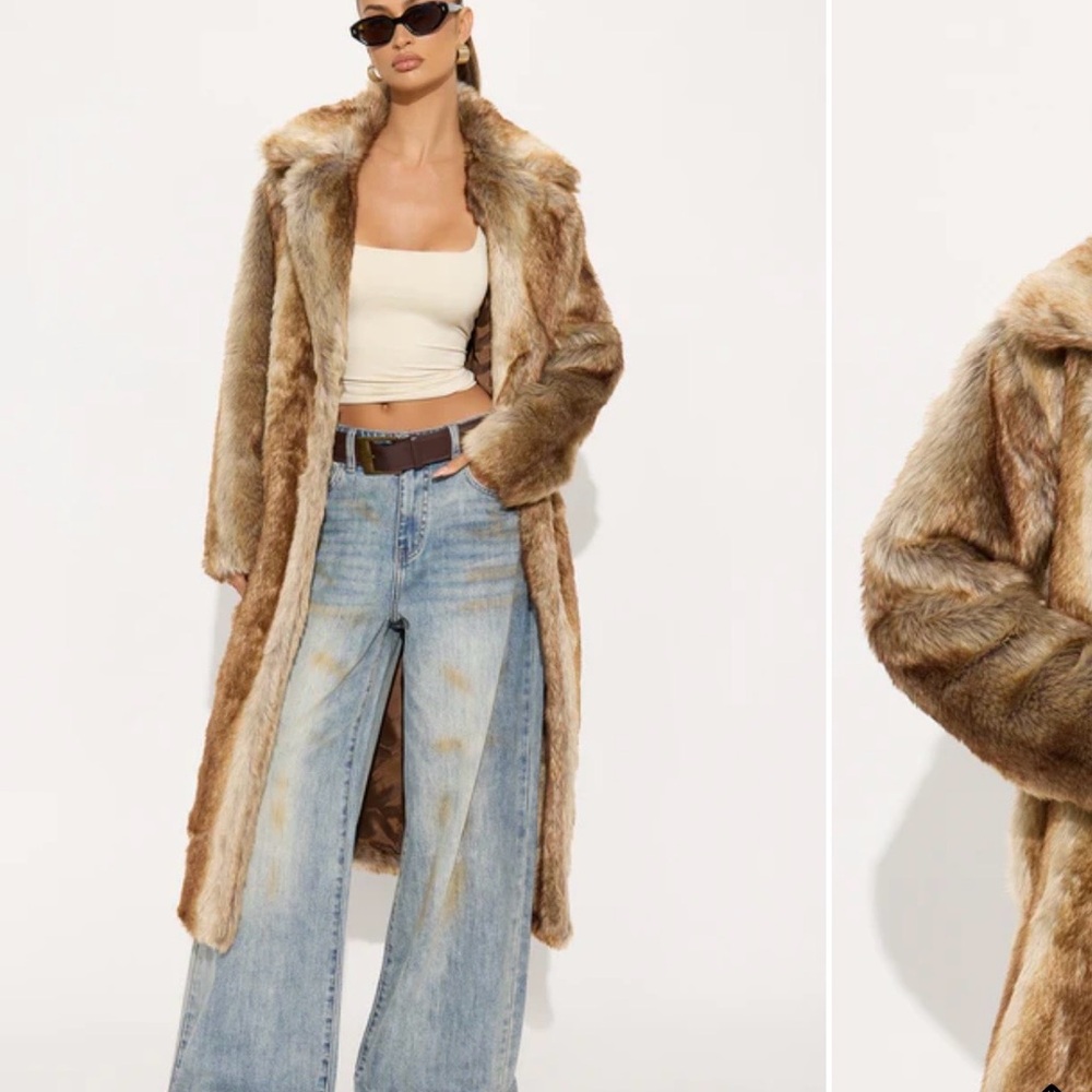 Fashion Nova Faux Fur Trench Coat - Brown